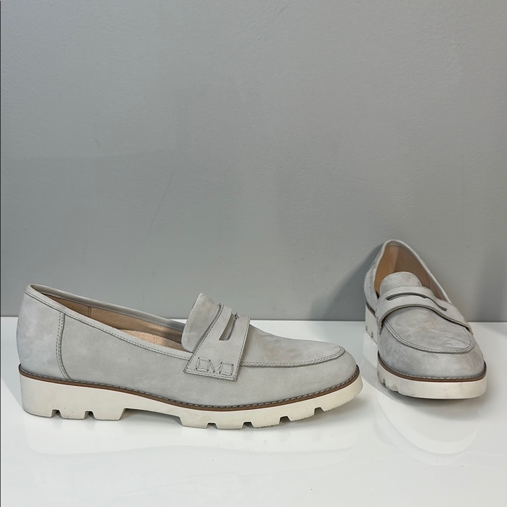 Vionic Light Gray Suede Penny Loafers